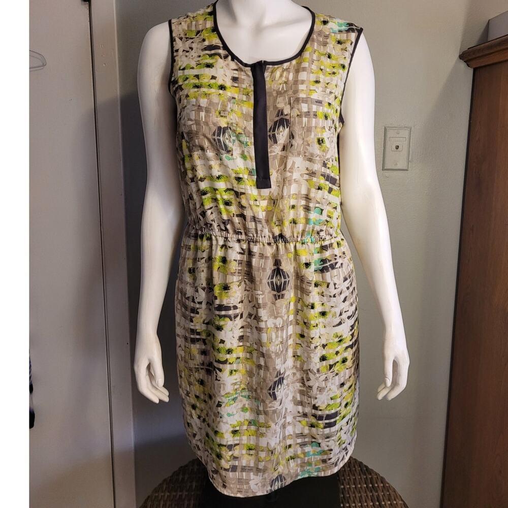 Apt9 Lime Graphic Sleeveless Mini Dress L Lined Beachy Elastic Waist Quarter Zip